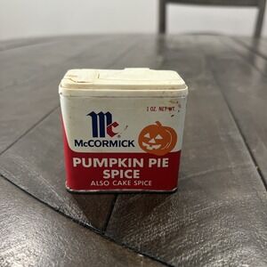Vtg Spice Tin 1977 McCormick Pumpkin Pie Grocery Halloween 1/3 Full Price Stamp